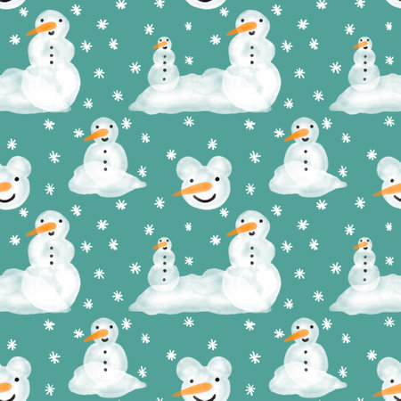 Winter seamless snowman and snowflakes pattern for Christmas wrapping paper and kids notebooks and accessories and fabrics. high quality illustrationの写真素材