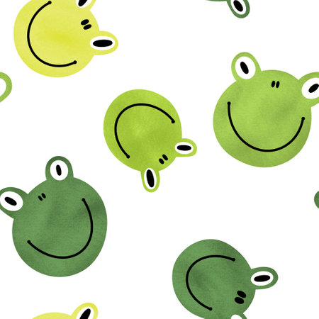 Summer cartoon doodle seamless frogs pattern for wrapping paper and kids clothes print and fabrics and festive accessories and linens and kindergarten. high quality illustrationの写真素材