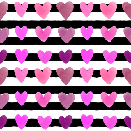 Watercolor valentines hearts seamless horizontal lines pattern for wrapping paper and kids clothes...
