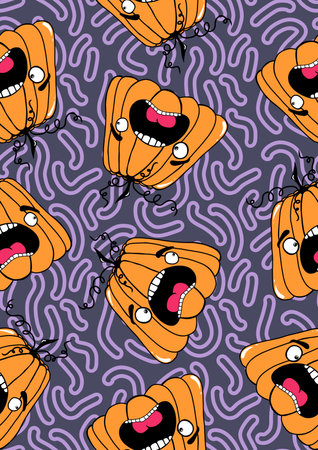 Halloween seamless pumpkins pattern for fabrics and wrapping paper and clothes print and notebooks and accessories and party. high quality illustrationの写真素材