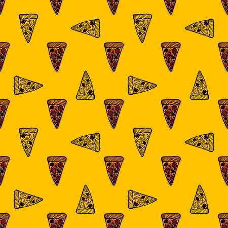 Cartoon doodle pizza seamless kids pattern for wrapping paper and clothes print and fabrics and lines and packaging and accessories. high quality illustrationの写真素材