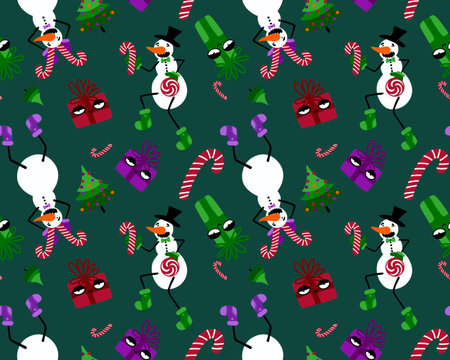 Winter seamless snowman and snowflakes pattern for Christmas wrapping paper and kids notebooks and...