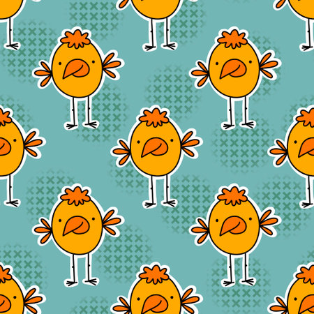 Easter cartoon chicken seamless doodle character pattern for wrapping paper and kids clothes print and fabrics and lines and accessories. high quality illustrationの写真素材