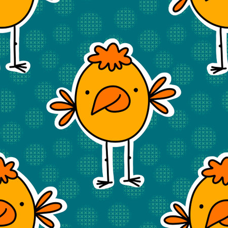 Easter cartoon chicken seamless doodle character pattern for wrapping paper and kids clothes print and fabrics and lines and accessories. high quality illustrationの写真素材