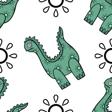 Dinosaur animals seamless cartoon doodle monsters pattern for wrapping paper and kids clothes print and fabrics and linens and packaging and accessories. high quality illustrationの写真素材