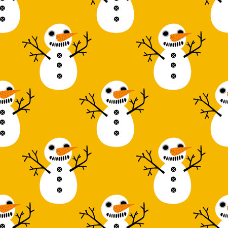 Winter Christmas seamless snowman with carrot and scarf and hat pattern for wrapping paper and Noel accessories and kids and fabrics and linens and packaging. high quality illustrationの写真素材
