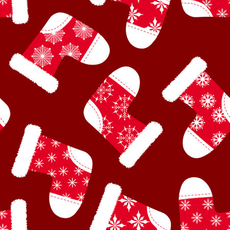 Winter warm Santa socks seamless Christmas pattern for Noel wrapping paper and kids clothes print and fabrics and lines and accessories and packaging. high quality illustrationの写真素材