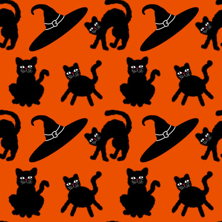Halloween black cats seamless cartoon monsters pattern for wrapping paper and kids clothes print and packaging and fabrics and lines and accessories. high quality illustrationの写真素材