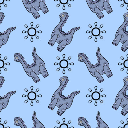 Dinosaur animals seamless cartoon doodle monsters pattern for wrapping paper and kids clothes print and fabrics and linens and packaging and accessories. high quality illustrationの写真素材