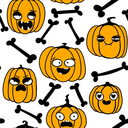Halloween seamless pumpkins pattern for fabrics and wrapping paper and clothes print and notebooks and accessories and party. high quality illustrationの写真素材