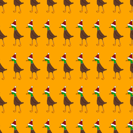 Winter festive cartoon seamless goose and Santa hat Christmas pattern for wrapping paper and Noel accessories and fabrics and linens and packaging and kids clothes print. high quality illustrationの写真素材