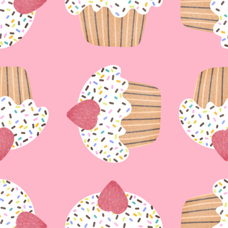 Birthday cartoon seamless cake pattern for wrapping paper and fabrics and linens and kitchen textiles and kids clothes print. high quality illustrationの写真素材