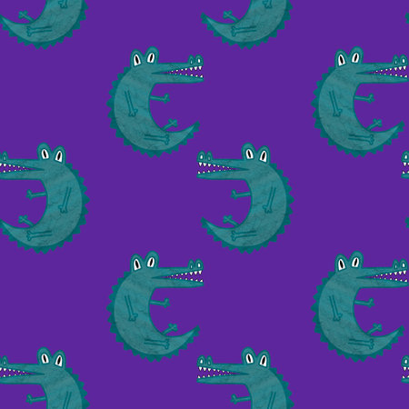Dinosaur crocodile cartoon seamless doodle pattern for wrapping paper and kids clothes print and fabrics and linens and swimsuit and accessories and packaging. high quality illustrationの写真素材
