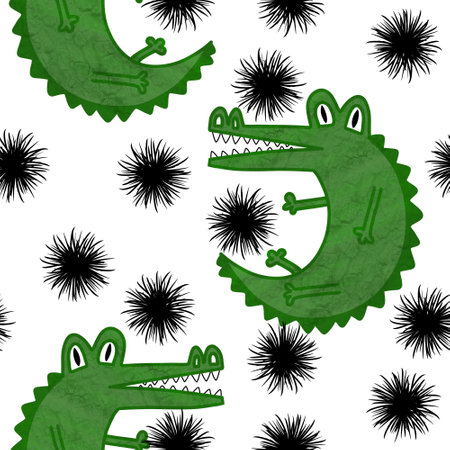 Dinosaur crocodile cartoon seamless doodle pattern for wrapping paper and kids clothes print and fabrics and linens and swimsuit and accessories and packaging. high quality illustrationの写真素材