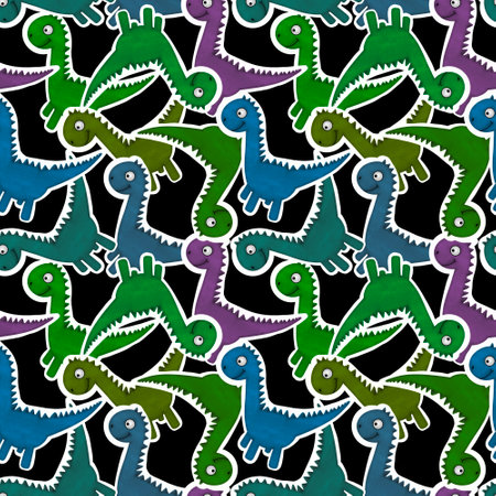 Dinosaur animals seamless cartoon doodle monsters pattern for wrapping paper and kids clothes print and fabrics and linens and packaging and accessories. high quality illustrationの写真素材
