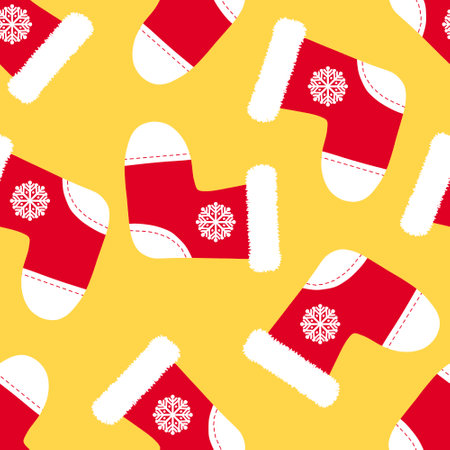 Winter warm Santa socks seamless Christmas pattern for Noel wrapping paper and kids clothes print and fabrics and lines and accessories and packaging. high quality illustrationの写真素材
