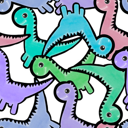 Dinosaur animals seamless cartoon doodle monsters pattern for wrapping paper and kids clothes print and fabrics and linens and packaging and accessories. high quality illustrationの写真素材