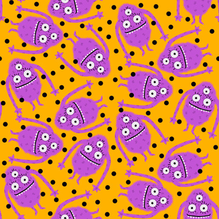 Monsters aliens cartoon seamless Halloween doodle pattern for wrapping paper and clothes print and kids accessories and fabrics and linens and textiles and study notebooks. high quality illustrationの写真素材