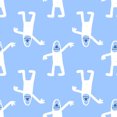 Cartoon bigfoot seamless winter animals monsters ice pattern for wrapping paper and fabrics and kids clothes print and linens and packaging. high quality illustrationの写真素材