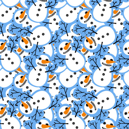 Winter Christmas seamless snowman with carrot and scarf and hat pattern for wrapping paper and Noel accessories and kids and fabrics and linens and packaging. high quality illustrationの写真素材