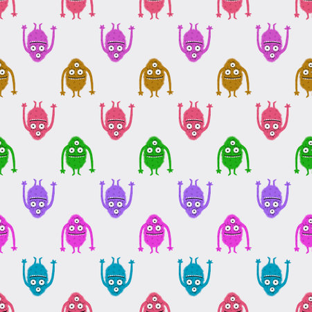 Monsters aliens cartoon seamless Halloween doodle pattern for wrapping paper and clothes print and kids accessories and fabrics and linens and textiles and study notebooks. high quality illustrationの写真素材