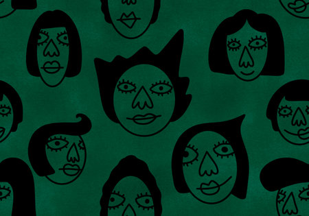 Cartoon women seamless character doodle face pattern for wrapping paper and kids clothes print and fabrics and lines and magazines packaging. high quality illustrationの写真素材