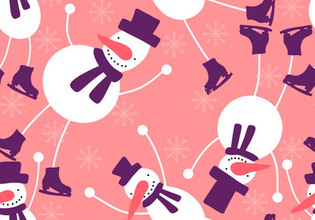 Winter seamless snowman and snowflakes pattern for Christmas wrapping paper and kids notebooks and...