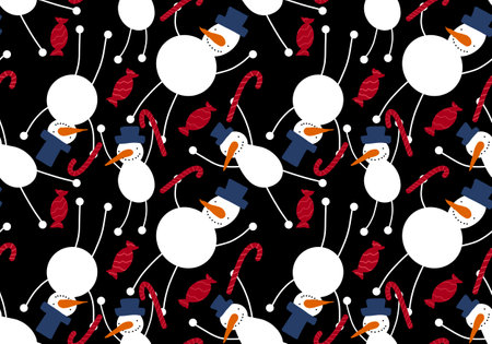 Winter seamless snowman and snowflakes pattern for Christmas wrapping paper and kids notebooks and accessories and fabrics. high quality illustrationの写真素材