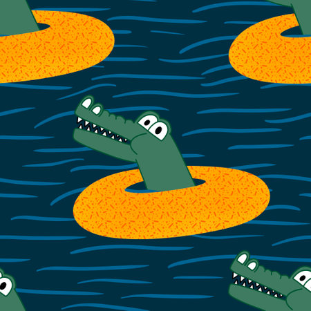 Summer animals seamless crocodile lizards cartoon pattern for wrapping paper and fabrics and linens and kids clothes print and packaging. high quality illustrationの写真素材