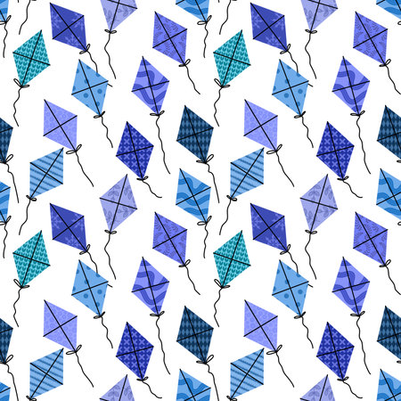 Summer game seamless toys kite cartoon pattern for wrapping paper and fabrics and kids clothes print and linens and accessories and kindergarten. high quality illustrationの写真素材