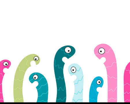 Cartoon animals toys seamless worms snakes pattern for wrapping paper and fabrics and linens and packaging and kids clothes print and kindergarten. high quality illustrationの写真素材