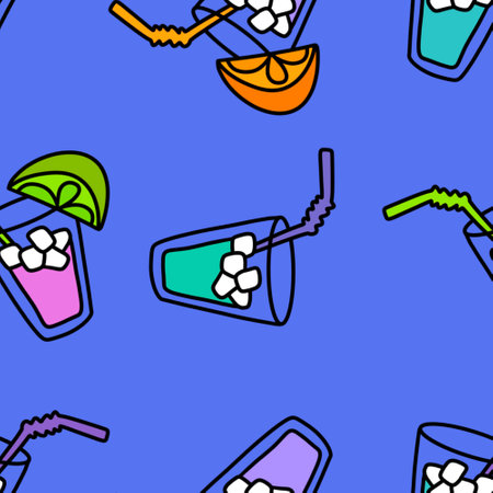 Summer drink seamless cocktails cartoon ice lemon pattern for wrapping paper and clothes print and packaging and fabrics and lines. high quality illustrationの写真素材