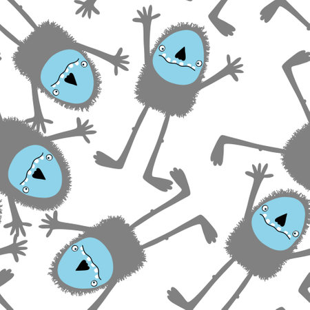 Cartoon bigfoot seamless winter animals monsters ice pattern for wrapping paper and fabrics and kids clothes print and linens and packaging. high quality illustrationの写真素材