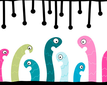 Cartoon animals toys seamless worms snakes pattern for wrapping paper and fabrics and linens and packaging and kids clothes print and kindergarten. high quality illustrationの写真素材