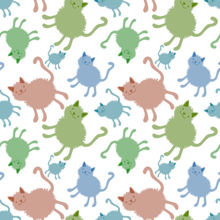 Cartoon animals seamless cat kitten pattern for wrapping paper and fabrics and linens and packaging and kids clothes print. high quality illustrationの写真素材