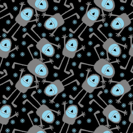 Cartoon bigfoot seamless winter animals monsters ice pattern for wrapping paper and fabrics and kids clothes print and linens and packaging. high quality illustrationの写真素材