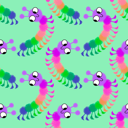 Cartoon animals seamless caterpillar pattern for wrapping paper and fabrics and linens and kids clothes print and summer accessories and kindergarten. high quality illustrationの写真素材