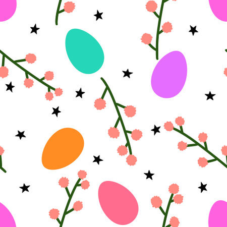 Easter eggs seamless spring pattern for kids clothes print and accessories and notebooks and wrapping paper and fabrics and kitchen. high quality illustrationの写真素材