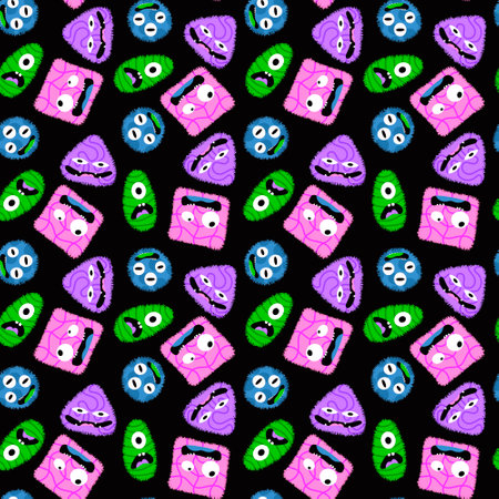 Cartoon doodle monsters seamless aliens and animals pattern for wrapping paper and fabrics and kids clothes print and linens and packaging. high quality illustrationの写真素材