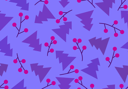 Winter Christmas tree seamless berries branches pattern for wrapping paper and fabrics and linens...