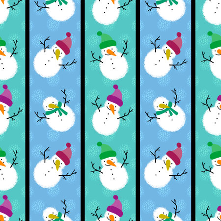 Winter seamless snowman and snowflakes pattern for Christmas wrapping paper and kids notebooks and accessories and fabrics. high quality illustrationの写真素材