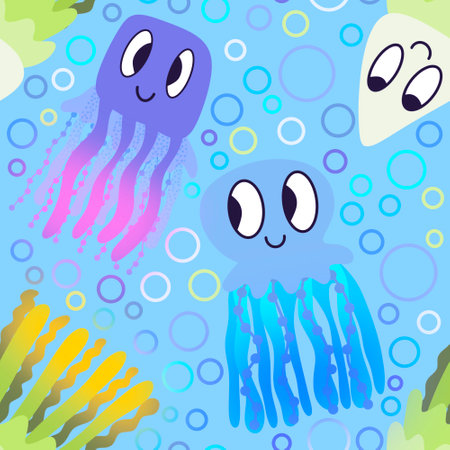 Cartoon animals seamless jellyfish abstract ocean pattern for wrapping paper and fabrics and linens...