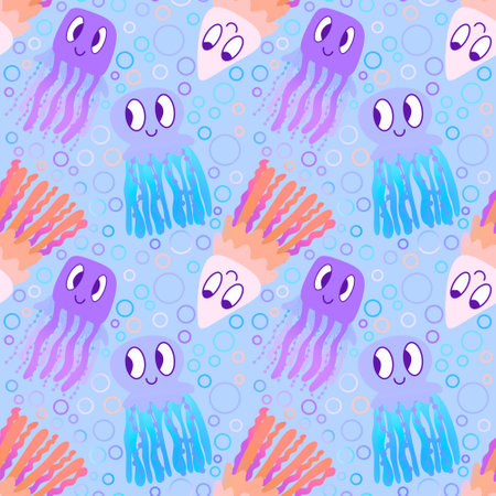 Cartoon animals seamless jellyfish abstract ocean pattern for wrapping paper and fabrics and linens and kids clothes print and packaging. high quality illustrationの写真素材