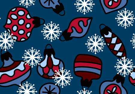 Cartoon Christmas tree balls seamless line art toys pattern for wrapping paper and fabrics and linens and kids clothes print and Noel packaging and new year. high quality illustrationの写真素材
