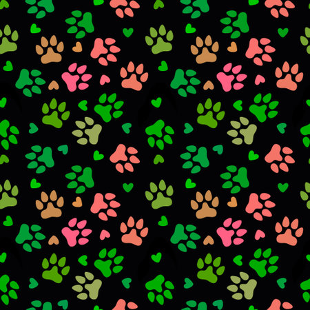 Cartoon animals seamless footprints dog cat pattern for wrapping paper and fabrics and linens and kids clothes print and kindergarten packaging. high quality illustrationの写真素材