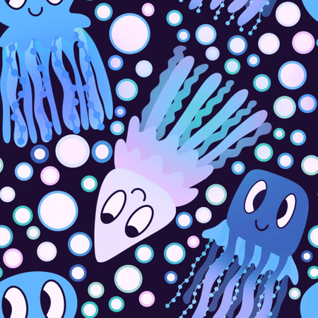 Cartoon animals seamless jellyfish abstract ocean pattern for wrapping paper and fabrics and linens...