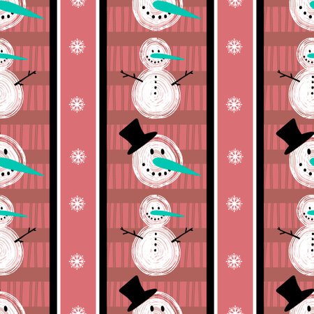 Winter seamless snowman and snowflakes pattern for Christmas wrapping paper and kids notebooks and accessories and fabrics. high quality illustrationの写真素材