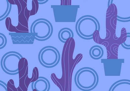 Summer floral seamless cartoon cactus pattern for wrapping paper and fabrics and linens and vacation...