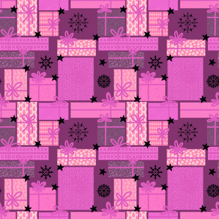 Festive gifts box seamless cartoon doodle pattern for Christmas and birthday and wrapping paper and kids clothes print and packaging and fabrics . high quality illustrationの写真素材