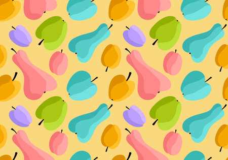 Cartoon fruit harvest seamless apples and pears and plums pattern for wrapping paper and fabrics and...